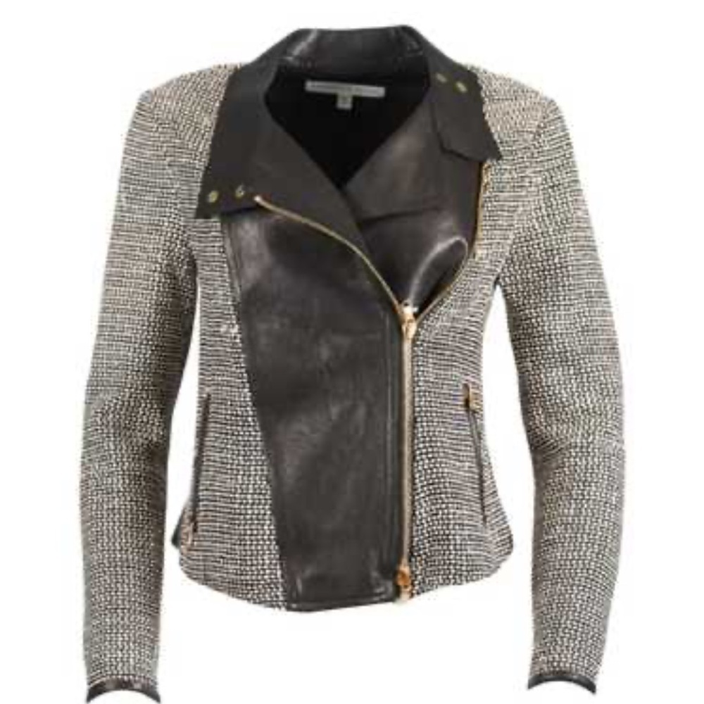 VERONICA BEARD Black Leather Silk Biker Moto Jacket | Size 4
